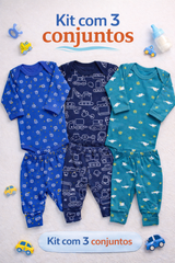 KIT 3 Conjuntos Canelado Menino Longo