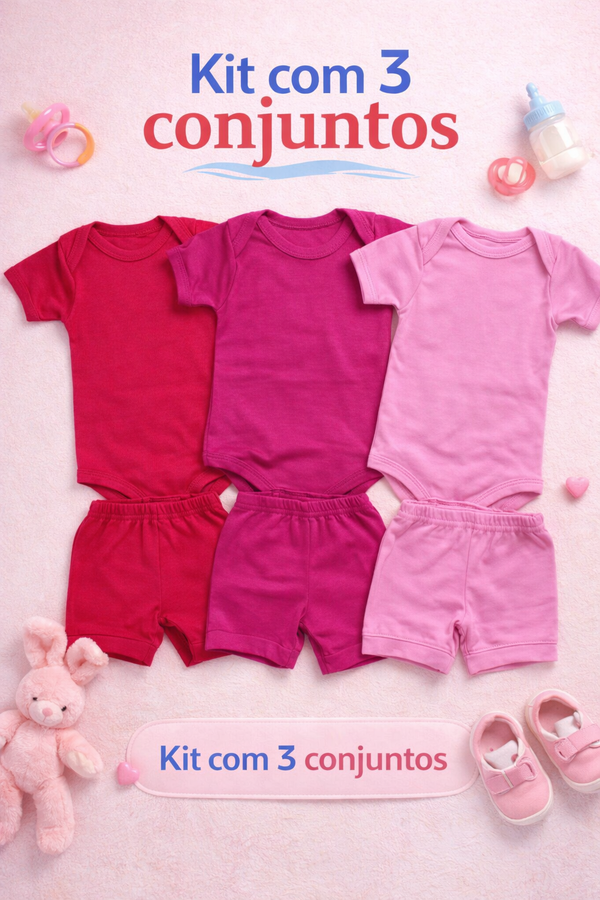 KIT 3 Conjuntos Canelado Menina Curto