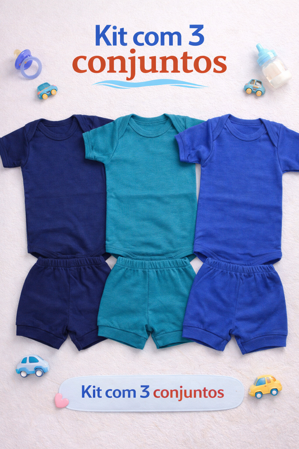 KIT 3 Conjuntos Canelado Menino Curto