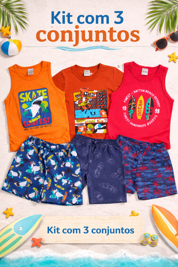 Kit com 3 Conjuntos Infantis Meninos