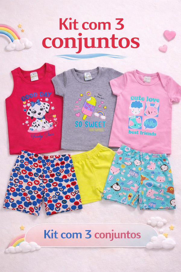 Kit com 3 Conjuntos Infantis Meninas