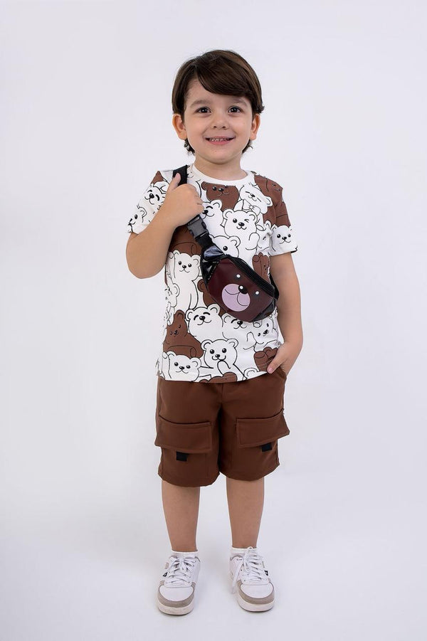 Conjunto menino com pochete e bermuda sarja