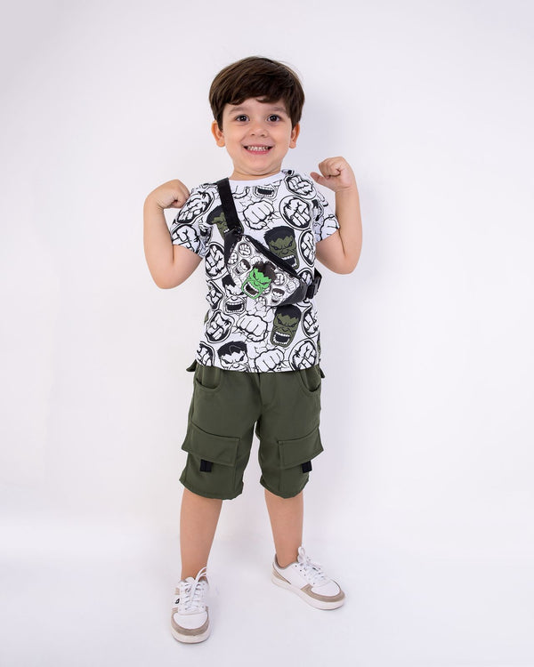 Conjunto menino com pochete e bermuda sarja