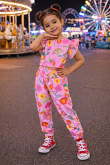 Conjunto em crepinho menina estampas