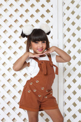 Jardineira infantil menina em sarja com blusa